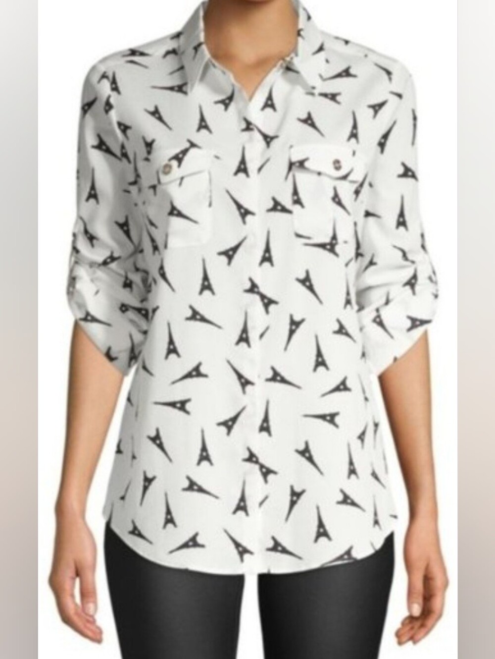 Karl Lagerfeld White Button-Down Shirt with Black Eiffel Print